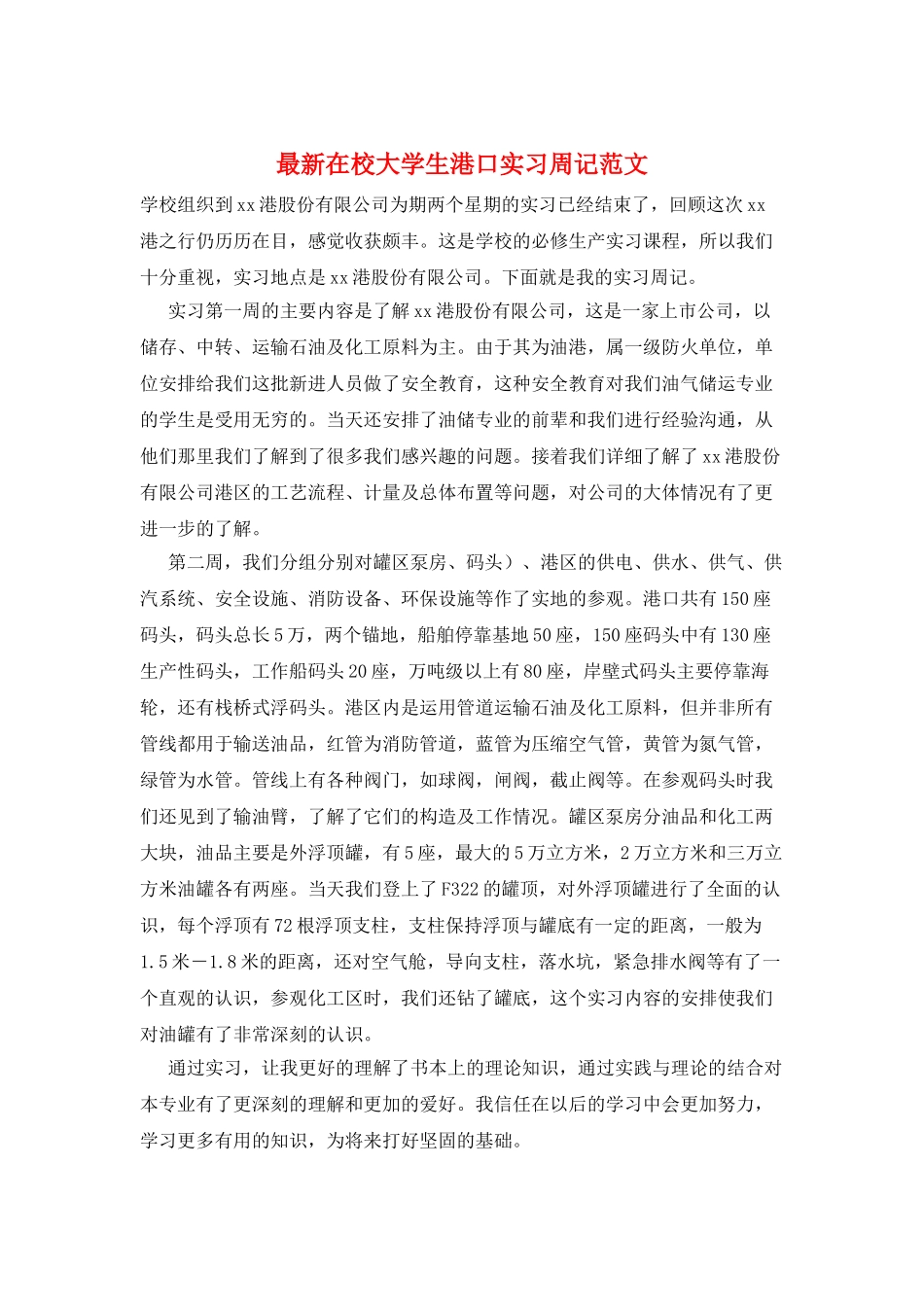 最新在校大学生港口实习周记范文_第1页