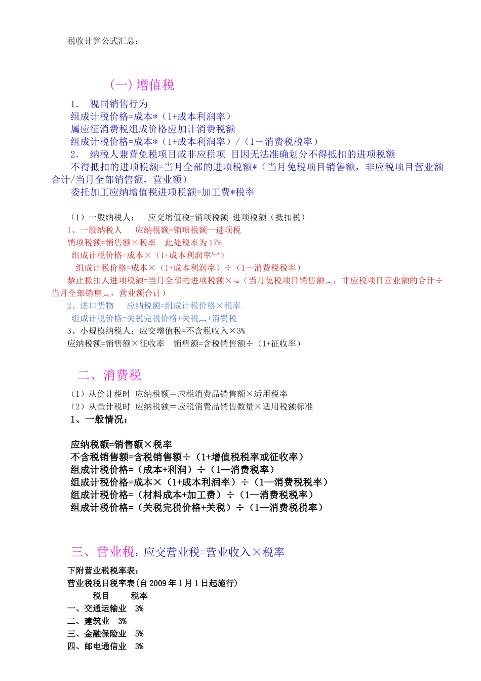 最新版税收计算公式汇总_第1页
