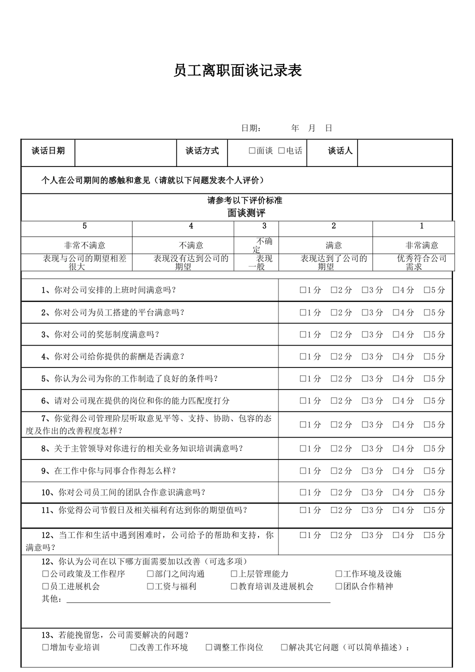 最终员工离职面谈记录表_第1页