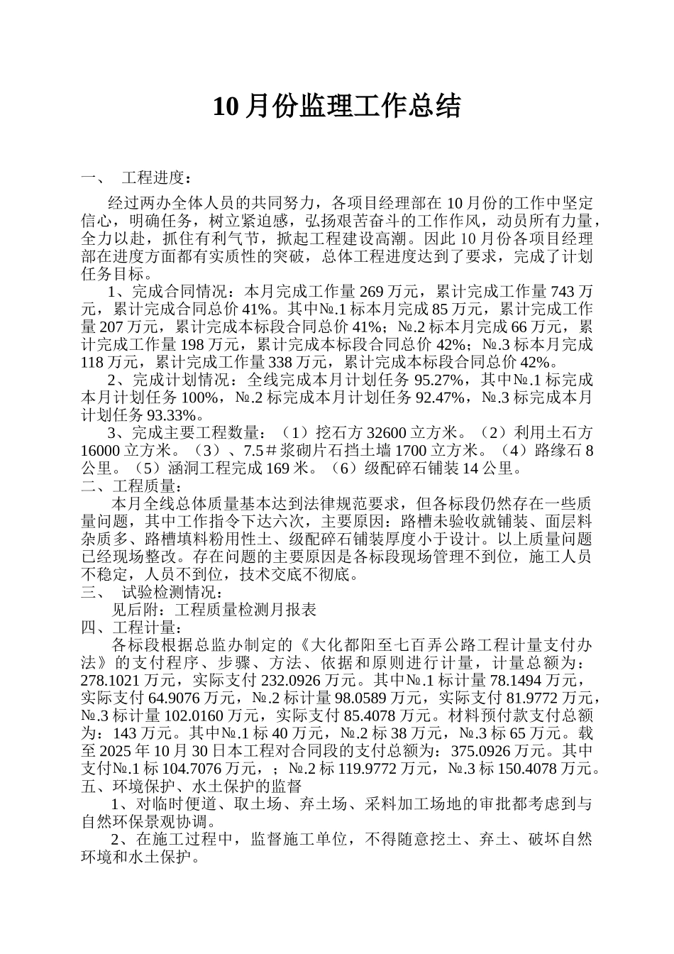 月份监理工作总结_第1页