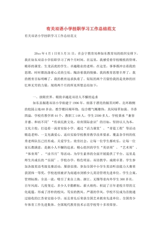 有关双语小学挂职学习工作总结范文