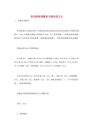 有关财务预算实习报告范文2