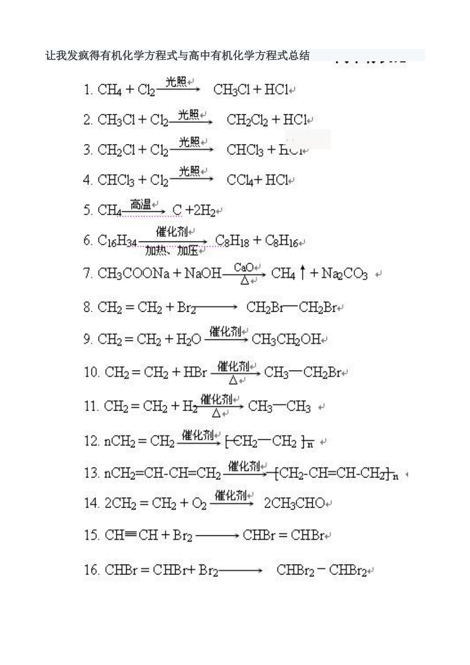 有机化学方程式和高中有机化学方程式总结_第1页