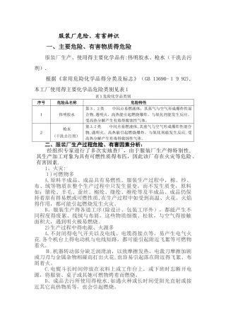 服装厂危险、有害辨识