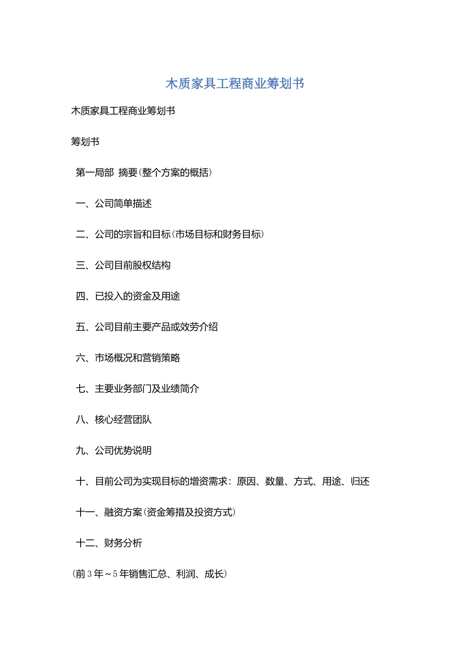 木质家具项目商业策划书_第1页