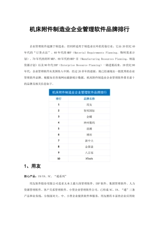 机床附件制造业企业管理软件品牌排行
