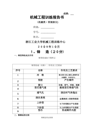 机械工程训练报告书(机械类