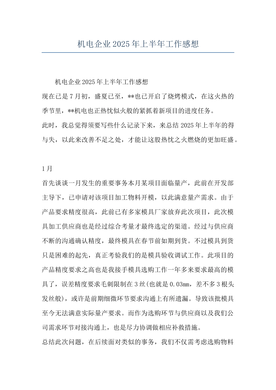 机电企业2025年上半年工作感想_第1页
