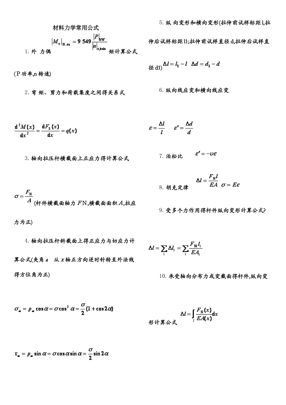 材料力学公式汇总_第1页