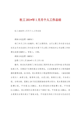 杜工201年1月月个人工作总结