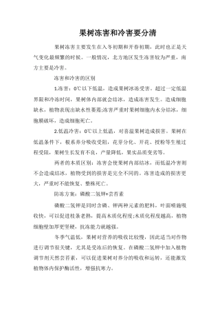 果树冻害和冷害要分清