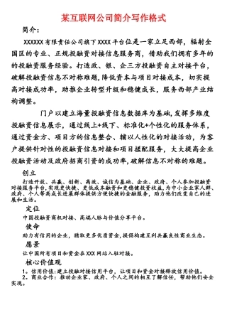 某互联网公司简介写作格式