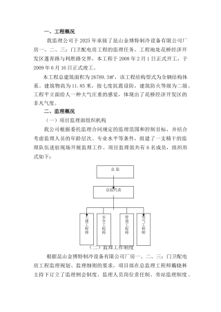 某公司厂房门卫配电房工程监理工作总结