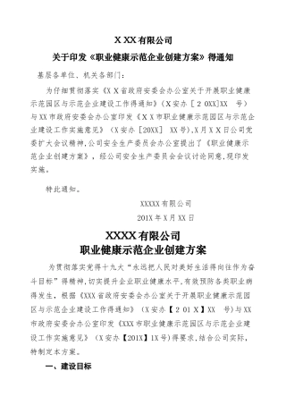 某公司职业健康示范企业创建方案