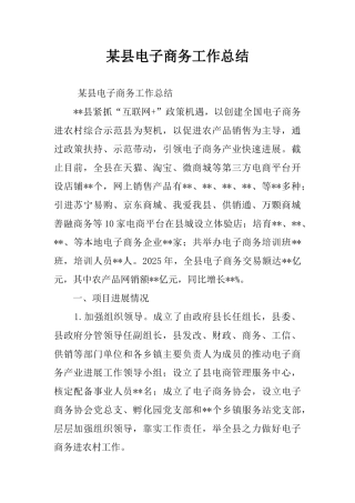 某县电子商务工作总结