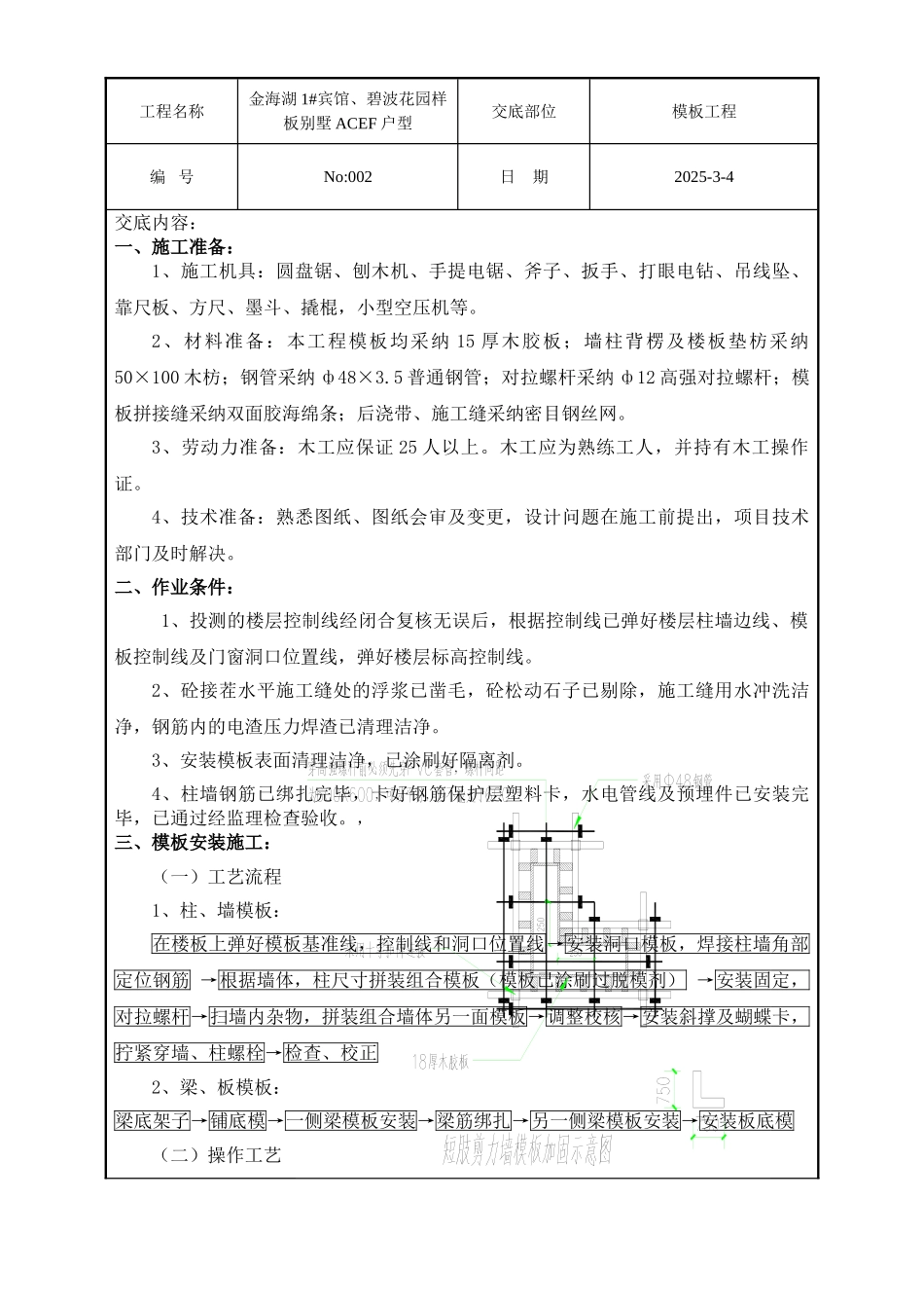 某宾馆样板别墅模板工程技术交底_第1页