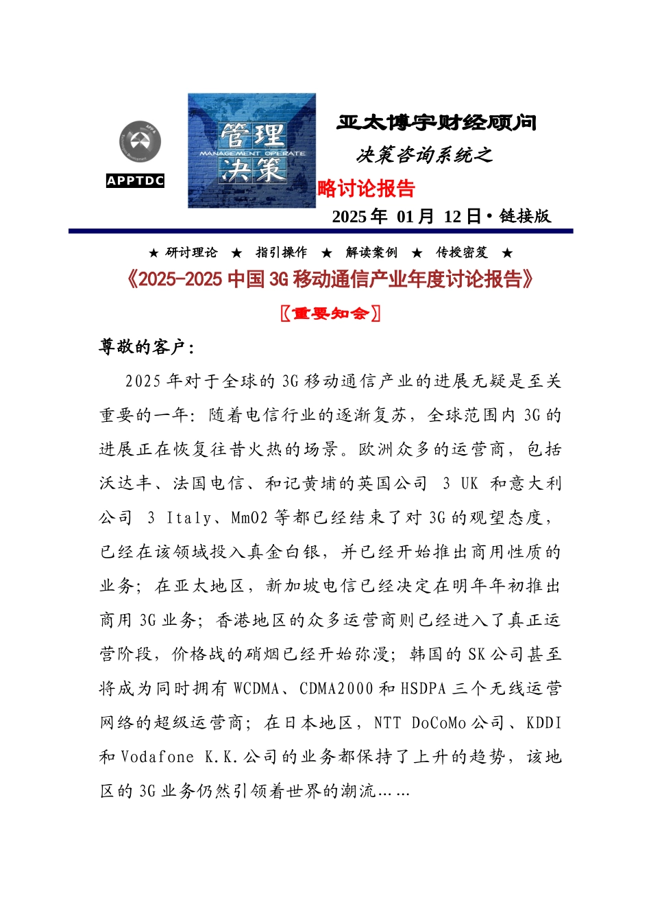 某年中国3G移动通信产业年度研究报告_第1页