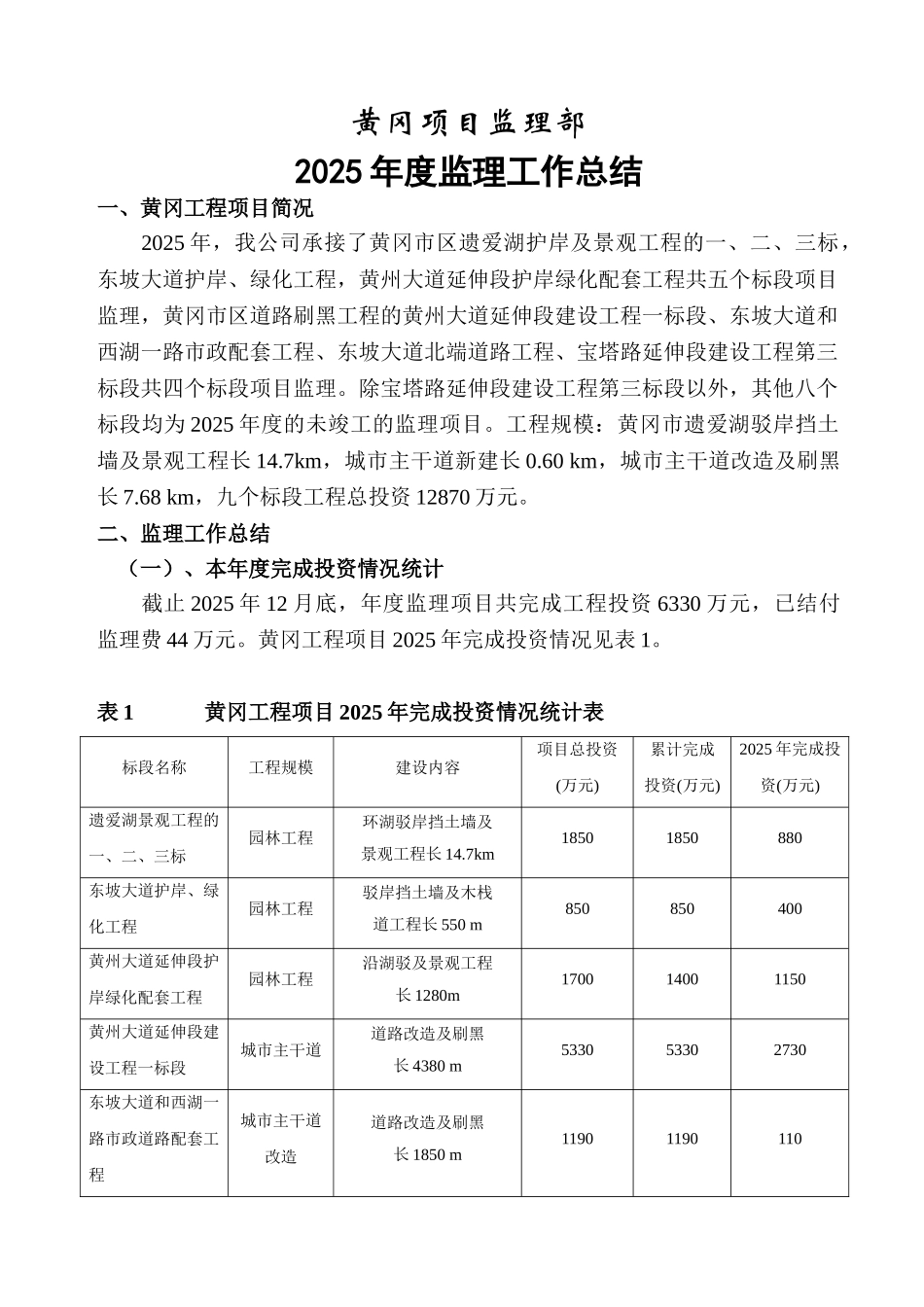 某湖护岸及景观工程年度监理工作总结_第1页