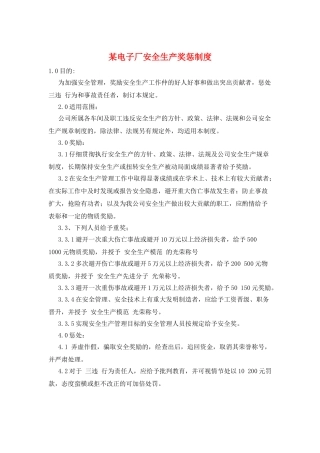 某电子厂安全生产奖惩制度