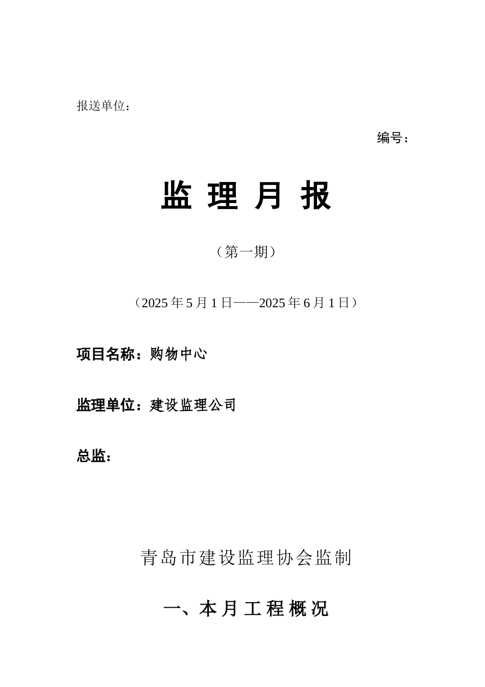 某购物中心工程监理月报_第1页