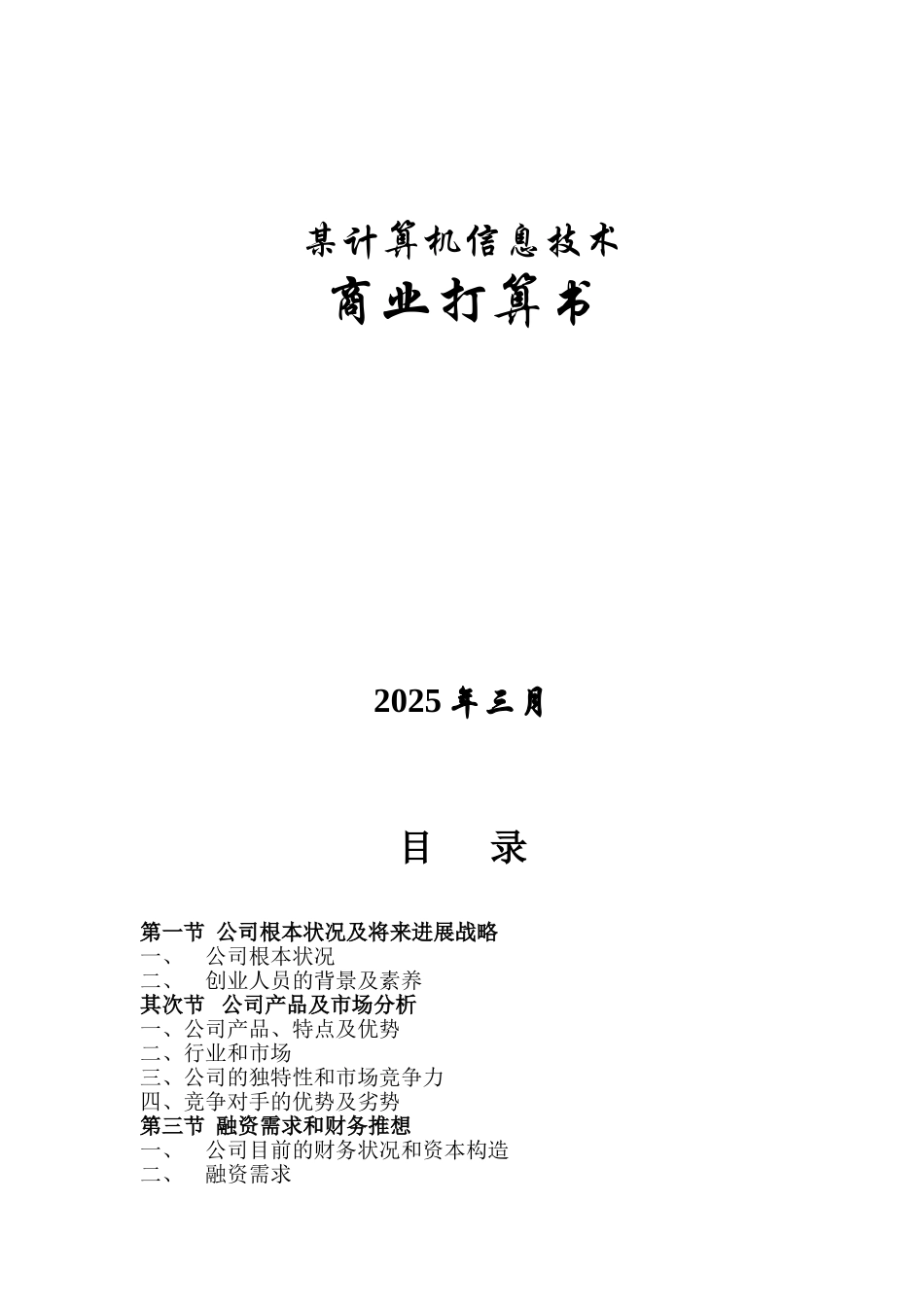 某计算机信息技术有限公司商业计划书_第1页