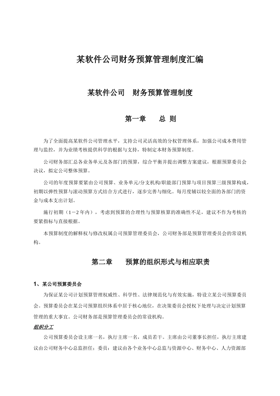 某软件公司财务预算管理制度汇编_第1页