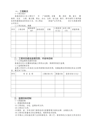 某高层居住小区工程监理大纲