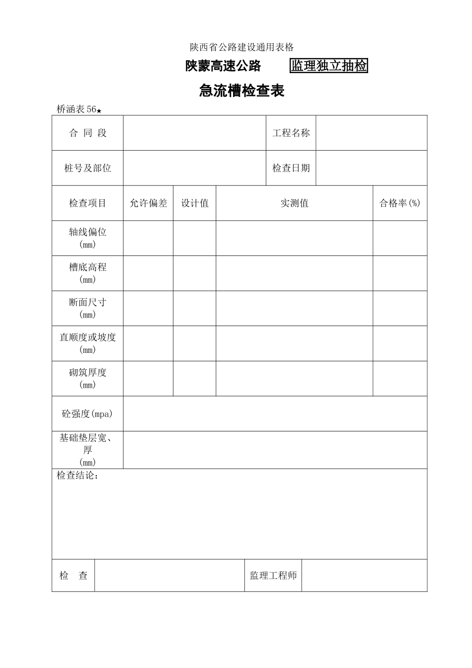 桥涵表急流槽检查表_第1页