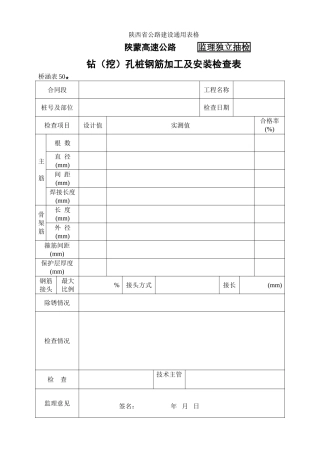 桥涵表钻（挖）孔桩钢筋加工及安装自检表