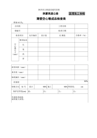 桥涵表薄壁空心墩成品检查表