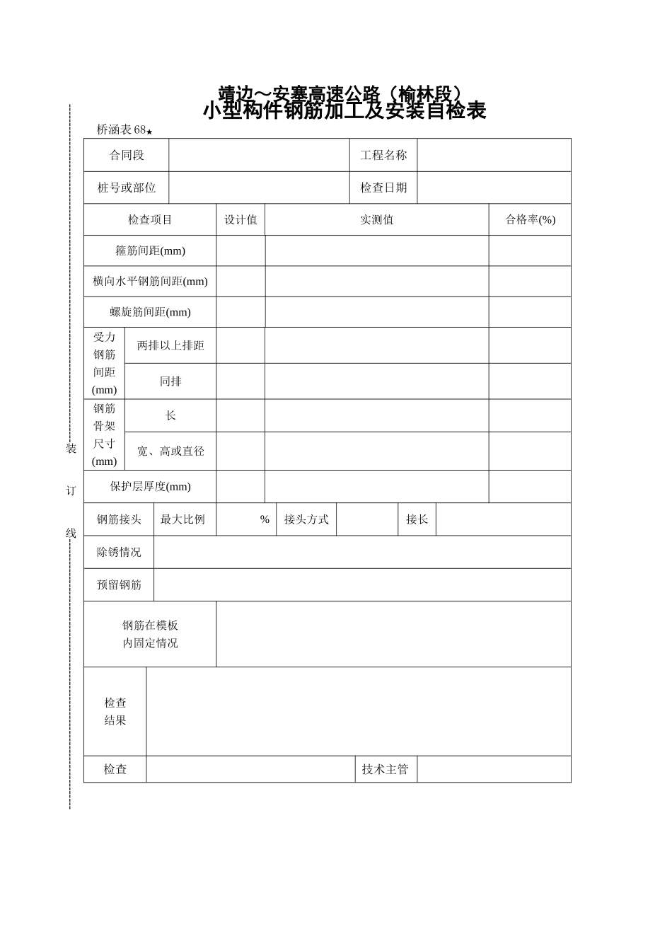 桥表小型构件钢筋加工及安装自检表_第1页