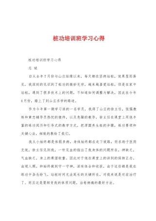 桩功培训班学习心得