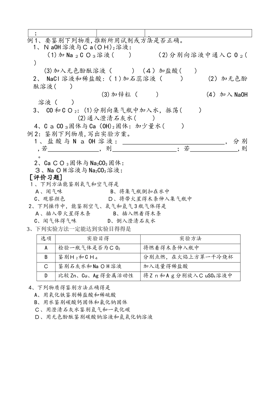 检验鉴别分离提纯专题复习导学案（无答案）_第2页