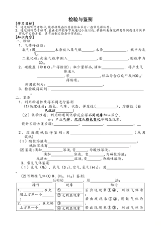 检验鉴别分离提纯专题复习导学案（无答案）