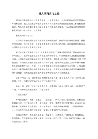 模具顶岗实习总结