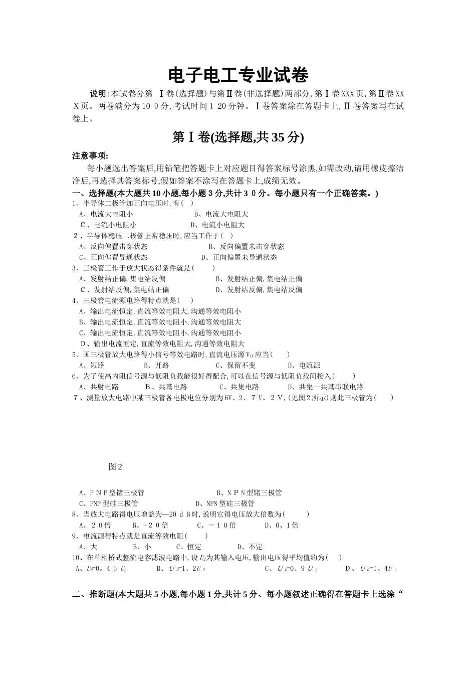 模拟电子技术基础试卷及答案_第1页