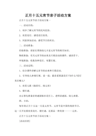 正月十五元宵节亲子活动方案（精编版）