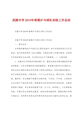 武隆中学2025年年春期乒乓球队训练工作总结