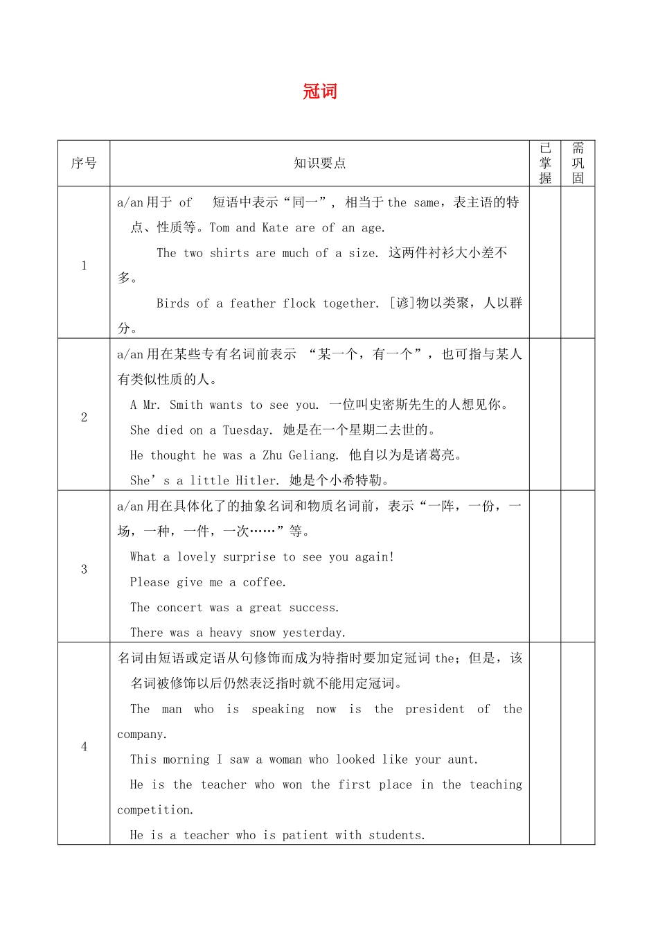 高考英语考前语法梳理 冠词素材-人教版高三全册英语素材_第1页