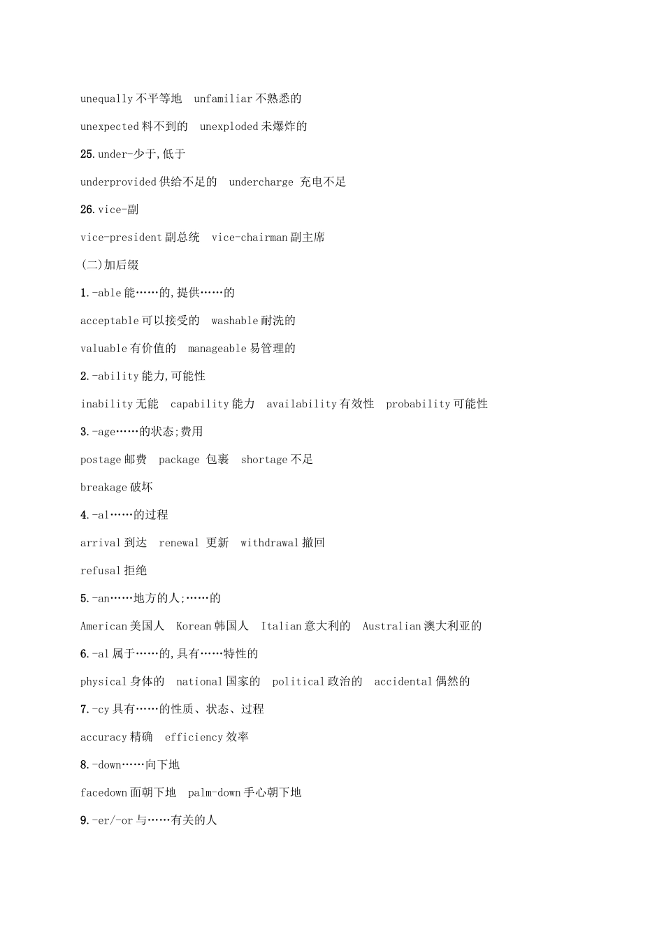 高考英语大二轮复习 第六部分 考前回顾 附录4 构词知识积累表-人教版高三全册英语素材_第3页