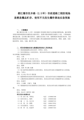 民丰路防现场易燃易爆品贮存使用不当发生爆炸事故应急预案