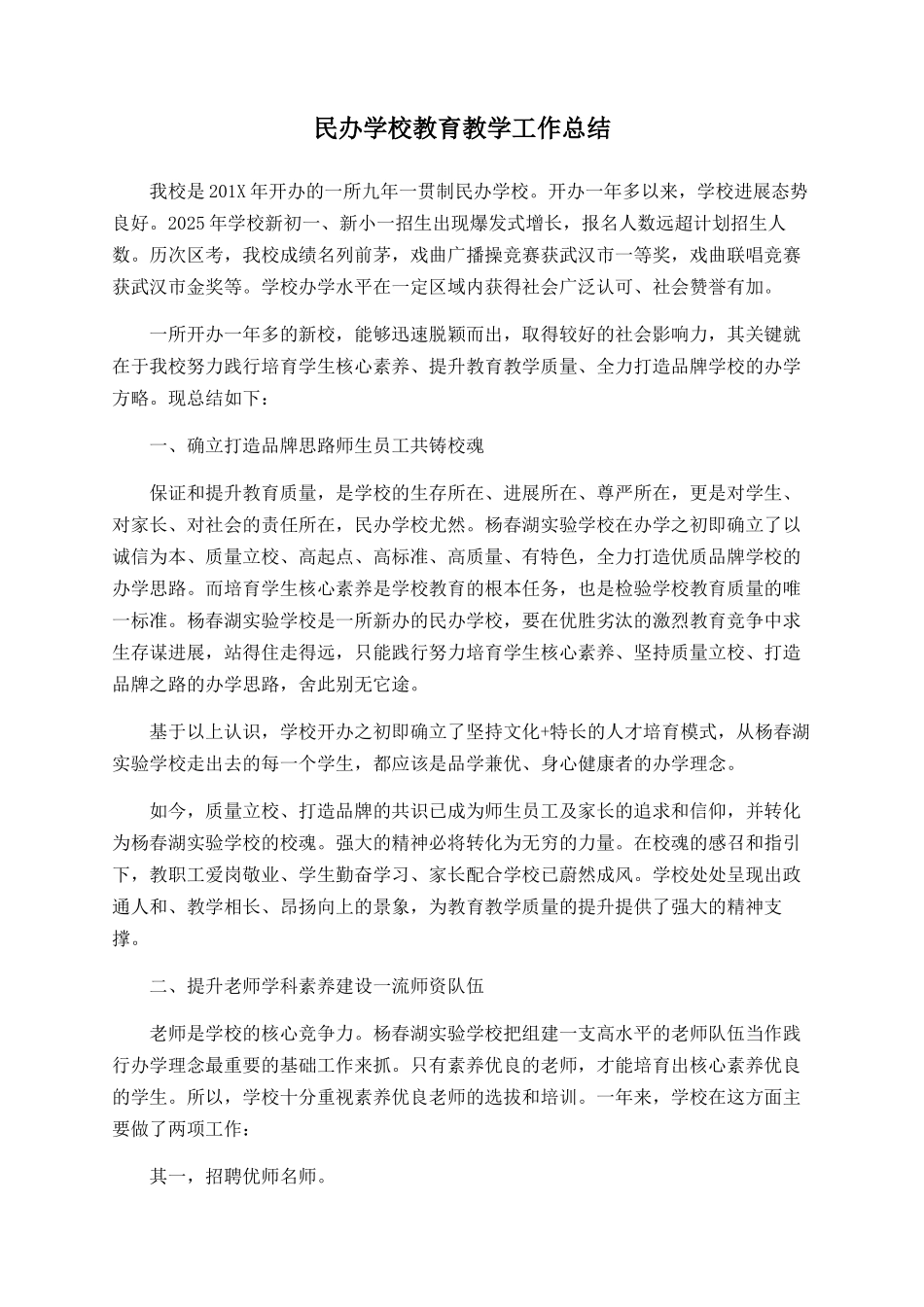 民办学校教育教学工作总结_第1页