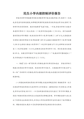民生小学内部控制考核评价报告