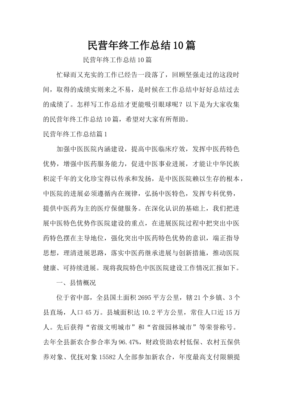 民营年终工作总结10篇（精编版）_第1页