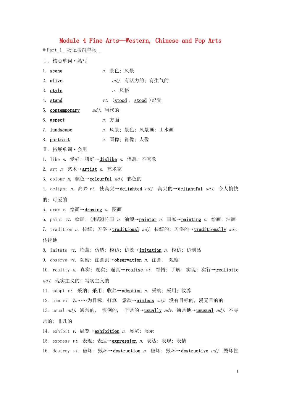 高考英语大一轮复习 Module 4 Fine Arts Western Chinese and Pop Arts导学案 外研版必修2-外研版高三必修2英语学案_第1页