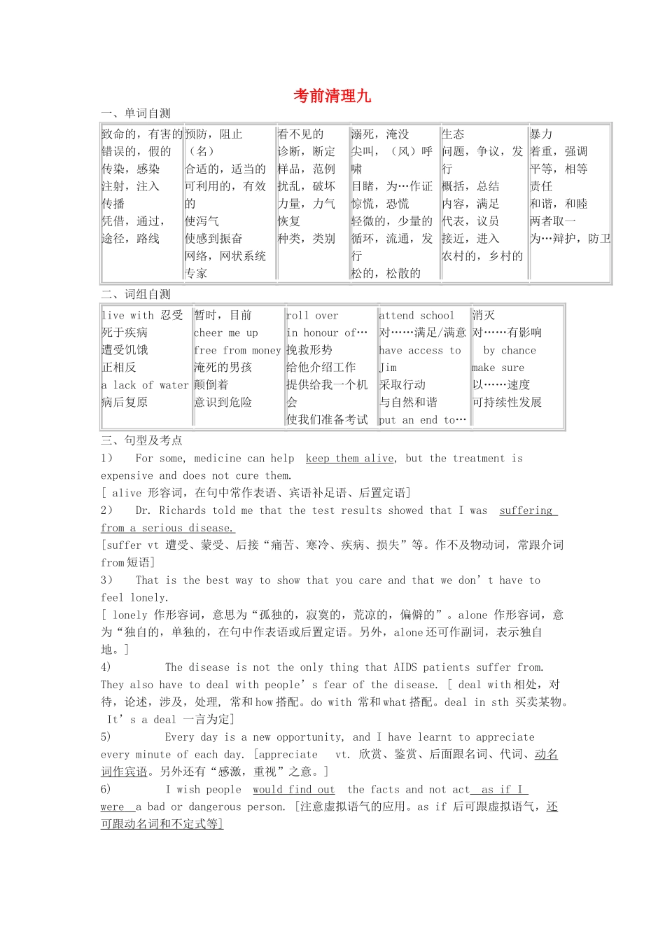 高考英语复习 考前知识清理九-人教版高三全册英语素材_第1页