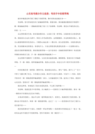 高考语文 满分作文选登 母亲手中的稻草绳素材