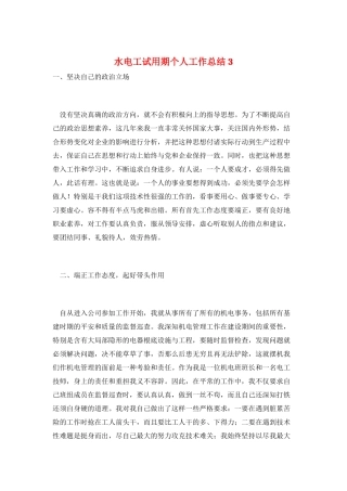 水电工试用期个人工作总结3