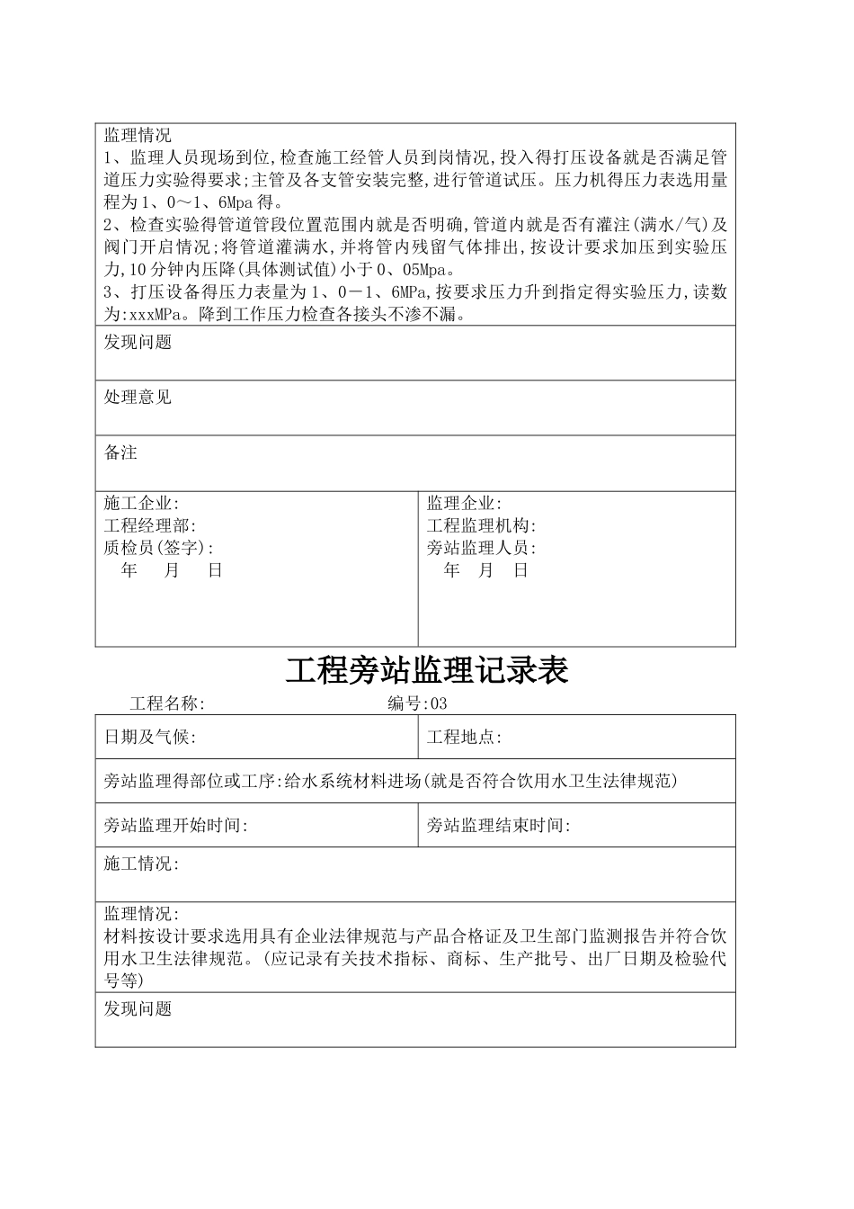 水电监理旁站记录汇总_第2页