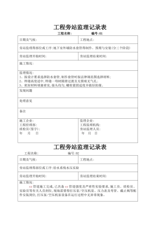 水电监理旁站记录汇总